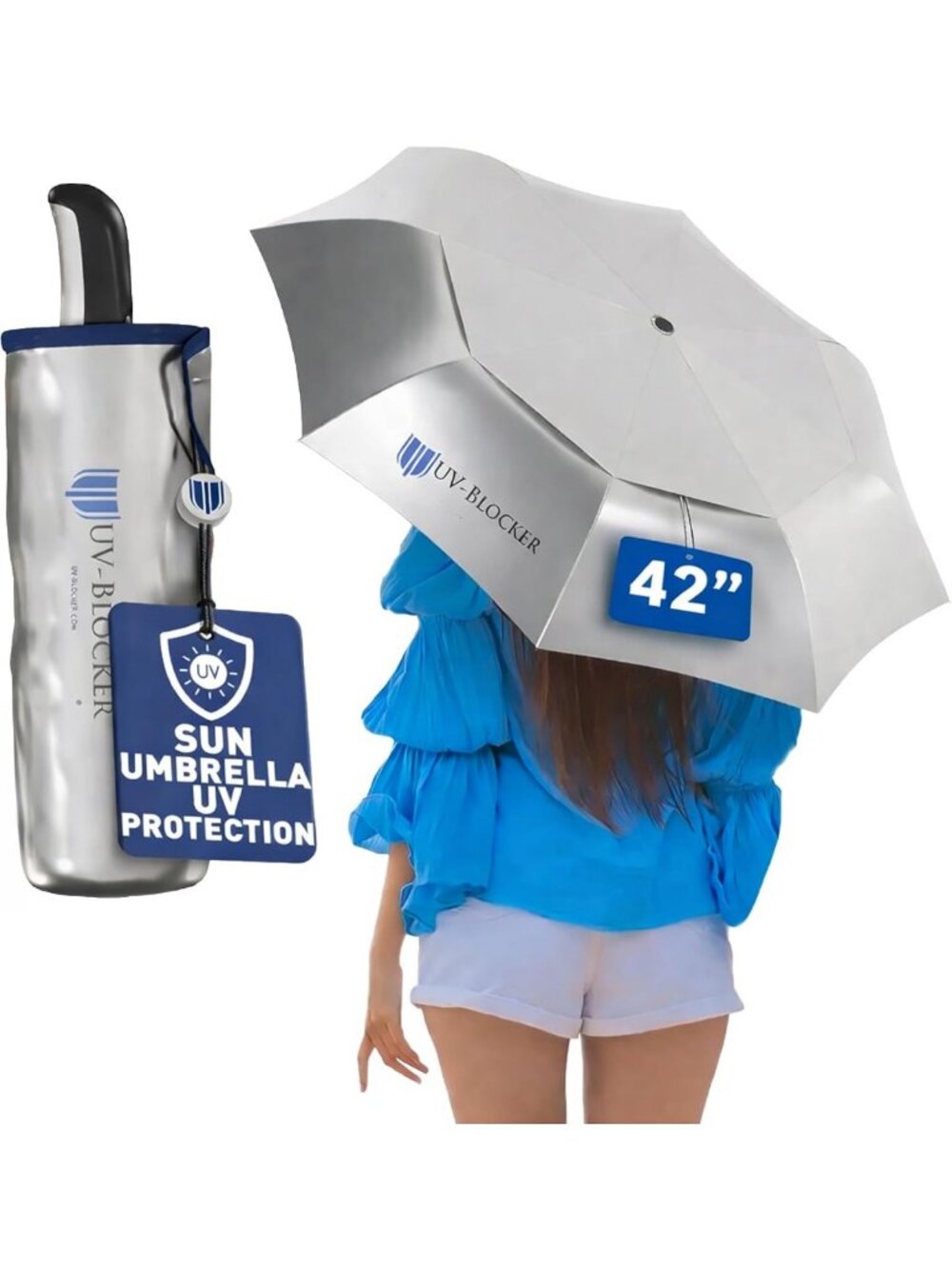 Compact UV-Blocker Sun Umbrella - Auto Open/Close, Wind-Resistant, 55+ UPF